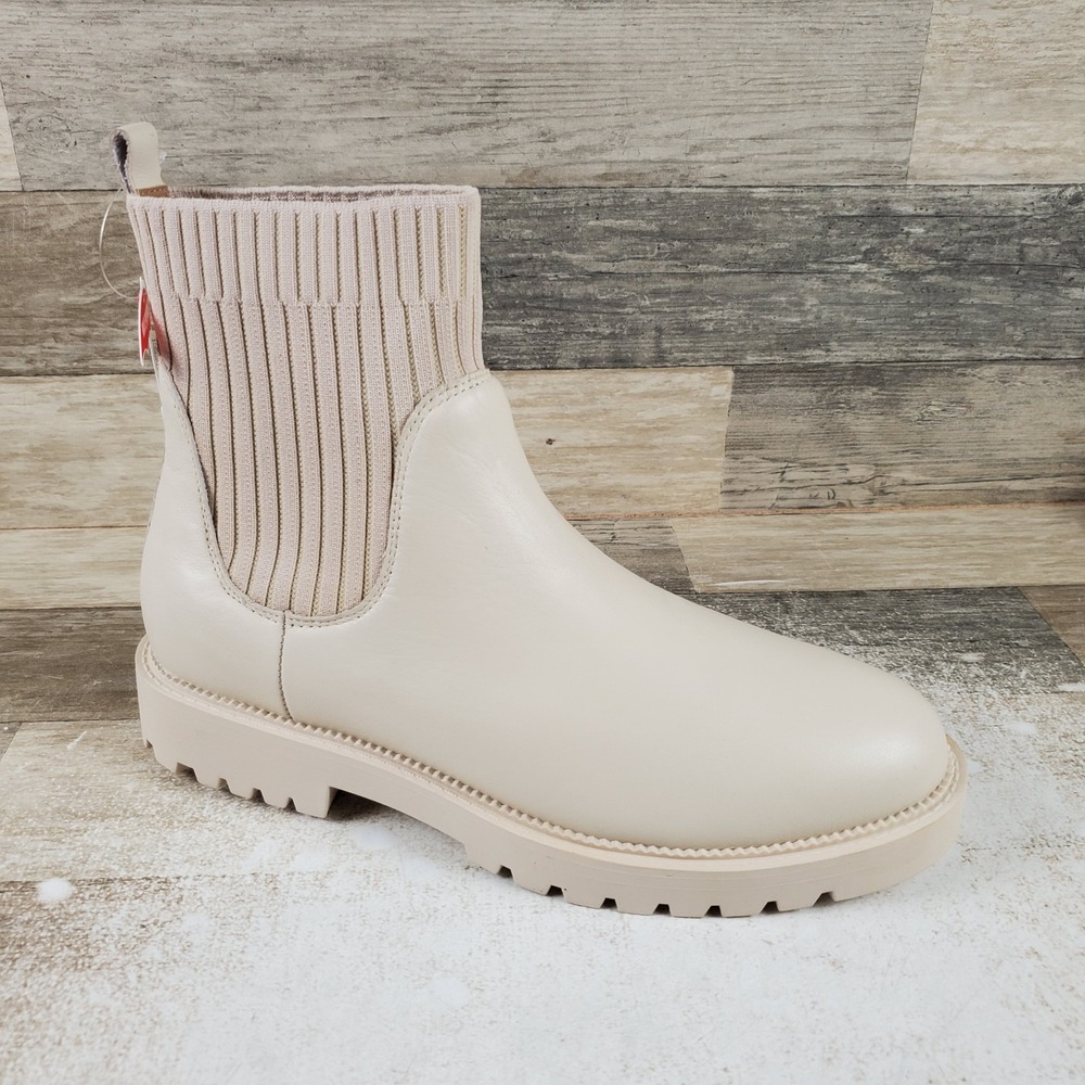 Blondo Hallie Womens Boots Sz 10 Bone Leather Waterproof Pull On Round Toe